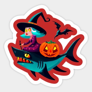 Wicked Witch's Shark Ride: A Spooky Halloween Adventure Sticker
